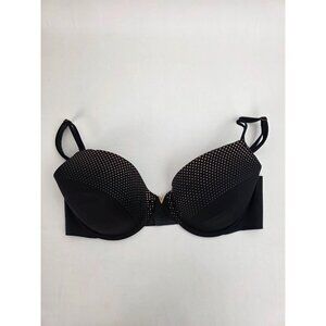 Victoria's Secret Lined Perfect Coverage Black Underwire Bra Gold Dots 32 D